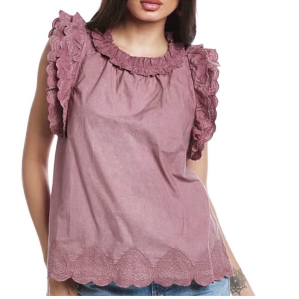 Sea New York Dusty Rose Crochet-Trim Sleeveless Blouse